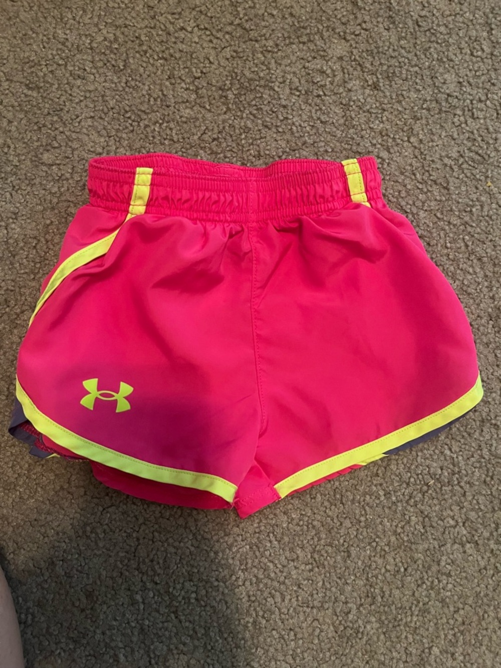 Under Armour Hot Pink Running Shorts with Neon Yellow Accents